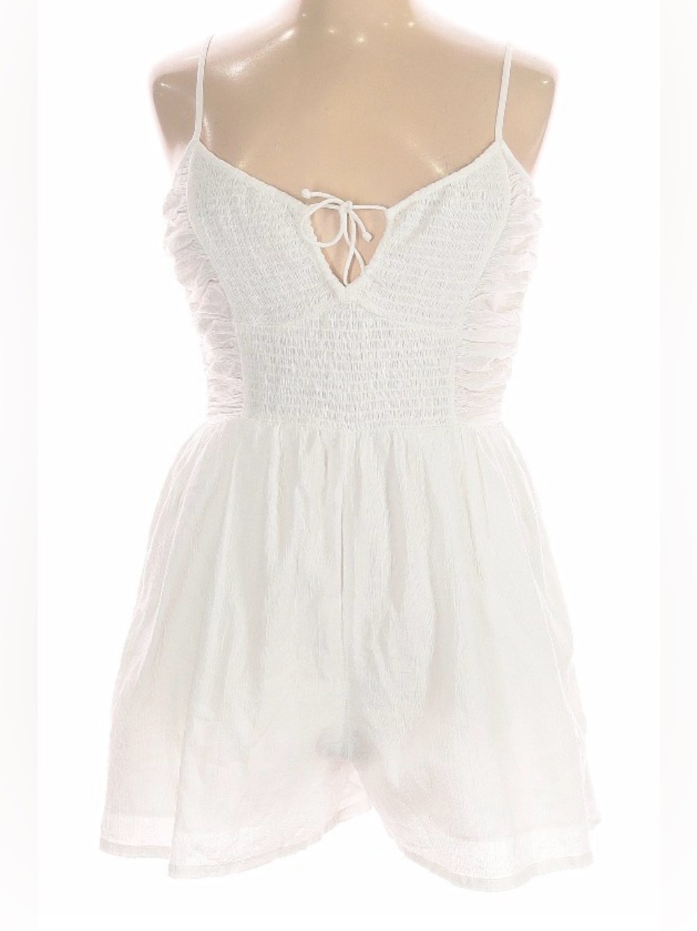 SOLD-Aerie White Gauze Romper - Breezy Knot Tie Front - Smocked -Size XS/TP - Picture 3 of 11
